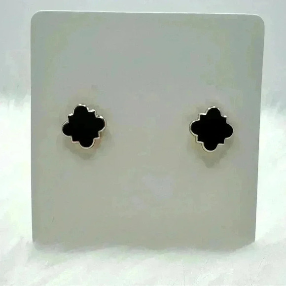 Chloe Clover Stud Earrings 18k Gold Plated Earrings in Black - Picture 4 of 5